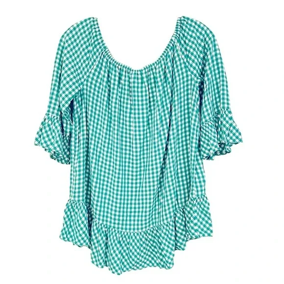 Beach Lunch Lounge Sheetal Gingham Blouse Women's Large Happy Green Classic - Picture 4 of 7